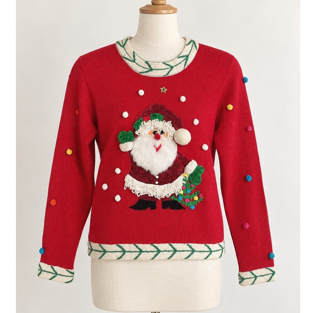 NWT Vintage Jack B. Quick Christmas Sweater Santa Novelty Red Small Petite